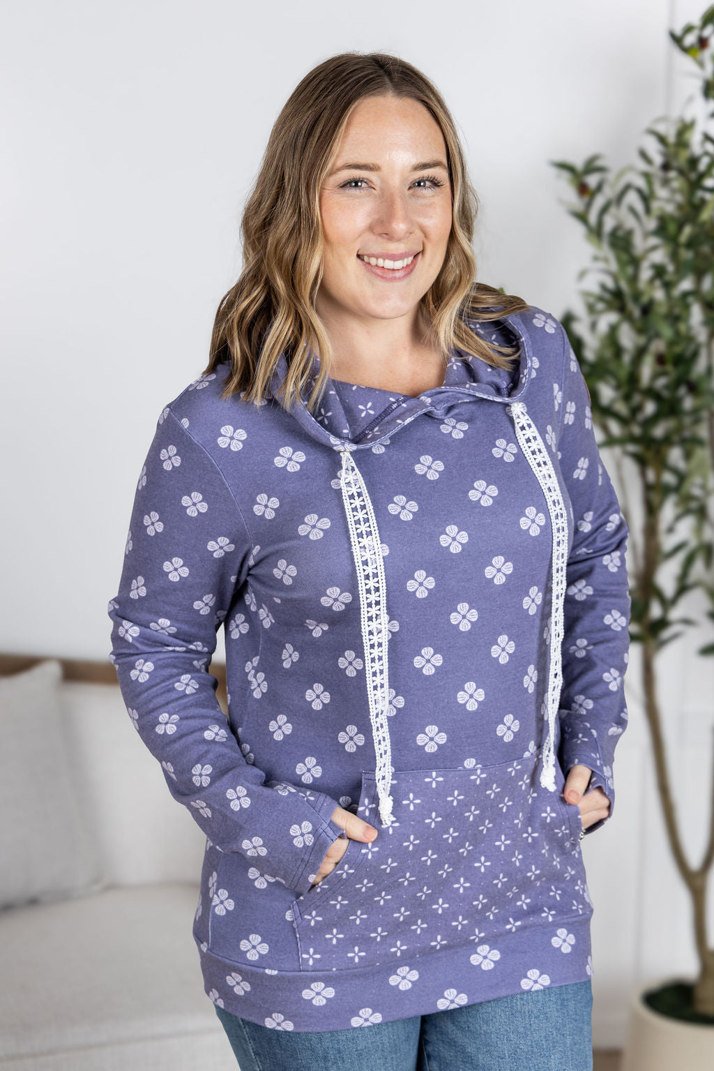 Hailey Pullover Hoodie - Slate Purple Floral